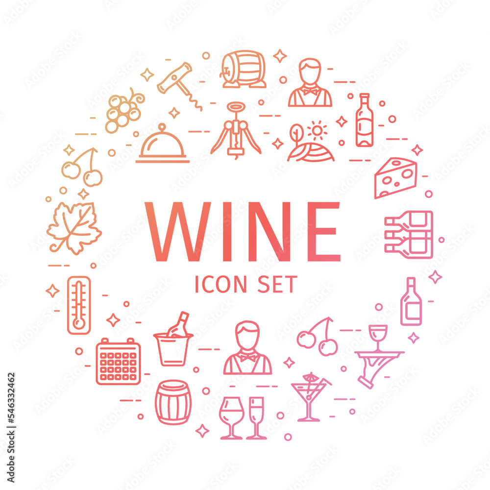 Wine Round Design Template Thin Line Icon Concept. Vector Wine Round Design Template Thin Line Icon Concept. Vector