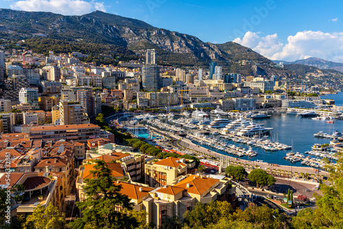 Panoramic view of Monaco metropolitan area with Hercules Port, La Condamine, Monte Carlo and Fontvieille quarters at Mediterranean Sea coast © Art Media Factory