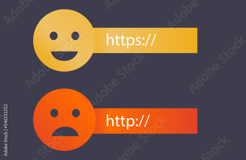 HTTP and HTTPS protocols on shield. Safe and secure, HTTPS. Secured SSL shield and padlock symbols.