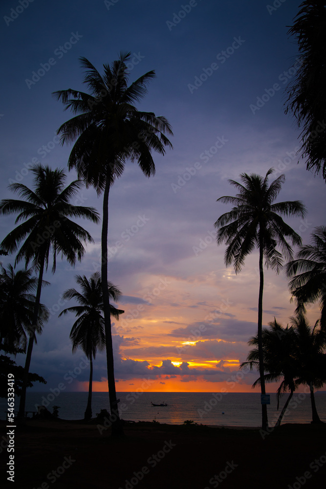 Beautiful beach sunset in koh Lanta, Krabi, Thailand