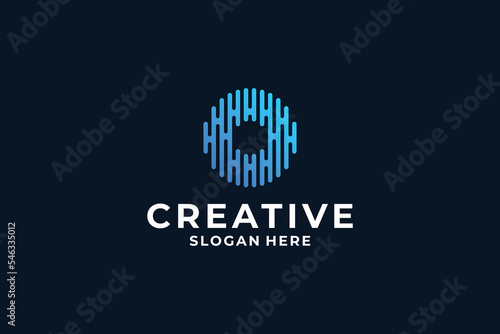 Letter O logo design. Initial O combine with dot, connection, molecule, connection concept.