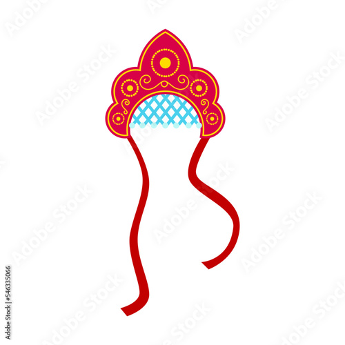 Russian ancient headdress kokoshnik decorated with ornaments. National symbol of Russia vector illustration. on white background. Traveling, culture concept