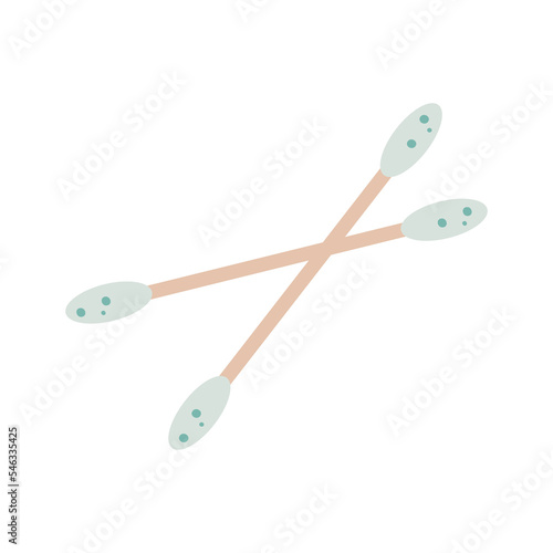 Hand drawn cotton swabs isolated on a white background. Doodle, illustration in a simple flat style. It can be used for decoration of textile, paper and other surfaces.