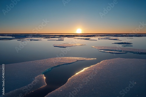 sunset and floating ice on the sea, generative ai © Felix