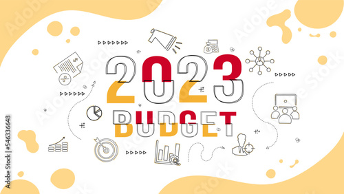2023 Budget planning with doodle icon drawing set and management concept. Company budget allocation for business or project management. Effective and smart budgeting for next year, Vector illustration