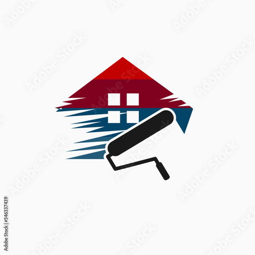 House painting service, decor and repair multicolor icon. Vector logo, label, emblem design. Concept for home decoration, building, house construction and staining