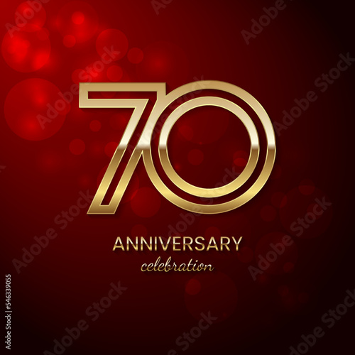70th Anniversary Celebration. Birthday logo design with gold color text for celebration events, weddings, invitations, greeting cards. Vector illustration
