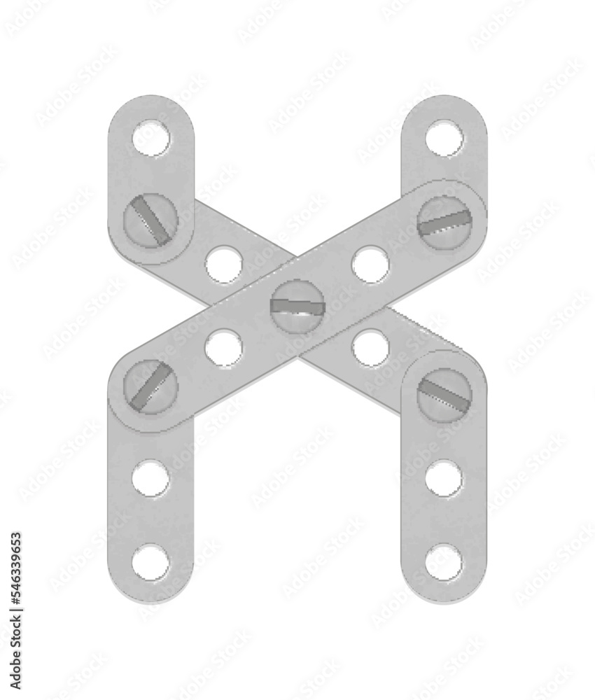 Alphabet from the details of the iron constructor. Letter X. Vector illustration isolated on white background