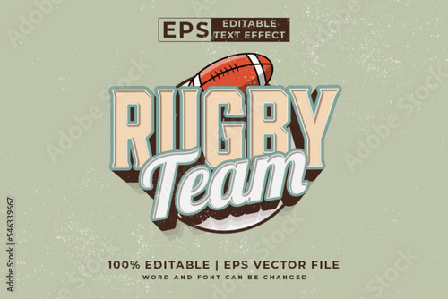 Editable text effect rugby team 3d vintage style premium vector