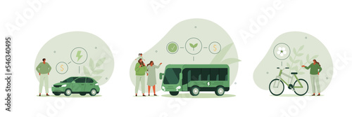 Fotografia Sustainable transportation illustration set