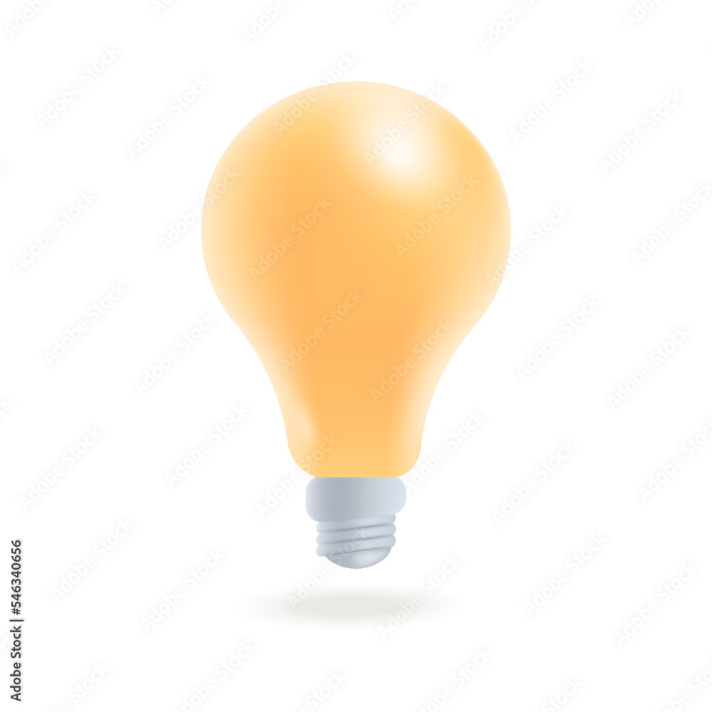 Yellow light bulb with reflection 3D icon. Glowing glass electric lamp as symbol of creative idea or project 3D vector illustration on white background. Energy, electricity, innovation concept Yellow light bulb with reflection 3D icon. Glowing glass electric lamp as symbol of creative idea or project 3D vector illustration on white background. Energy, electricity, innovation concept