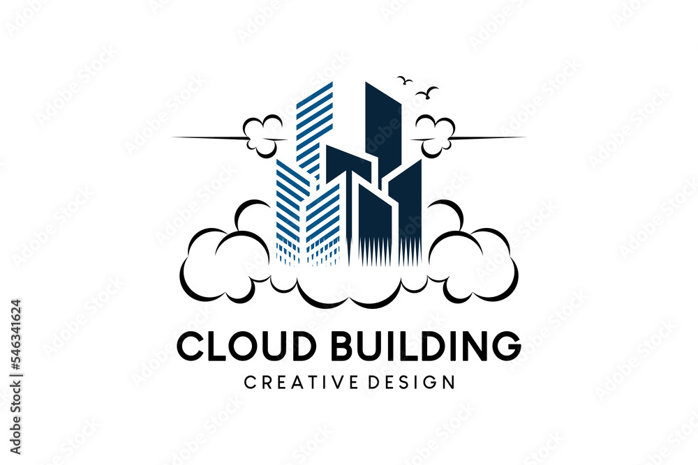 Building above the cloud or cloud city vector illustration logo design in modern style