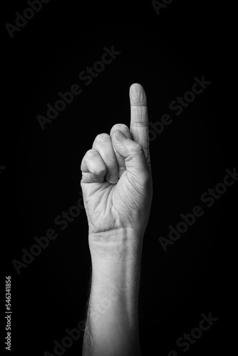 Hand demonstrating the Arabic sign language letter 'ب' or 'Ba'
