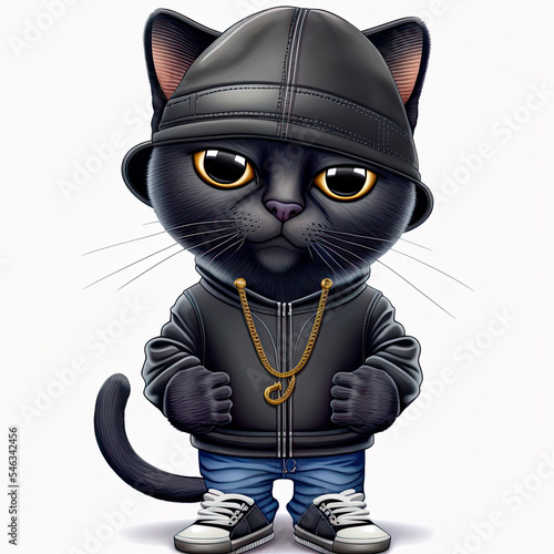 Rapper Cat  3D digital Cartoon Illustration 