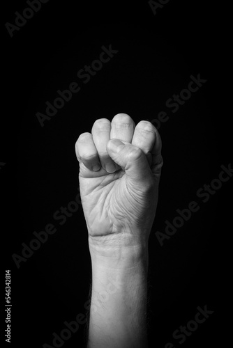 Hand demonstrating the Arabic sign language letter 'ص' or 'Sad'