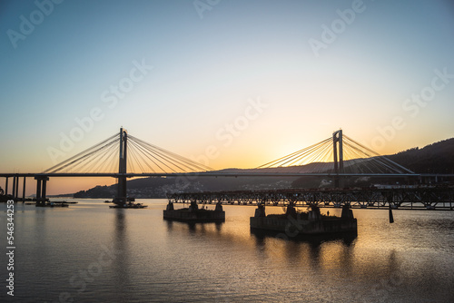 the view of Rande Bridge at sunset in Vigo