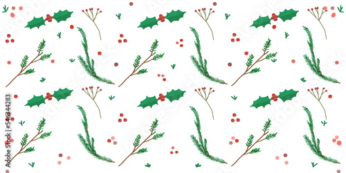 Patrón de ramas de pino y muérdago, PNG decoración de navidad 