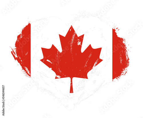 Canada flag in stroke brush heart shape on white background