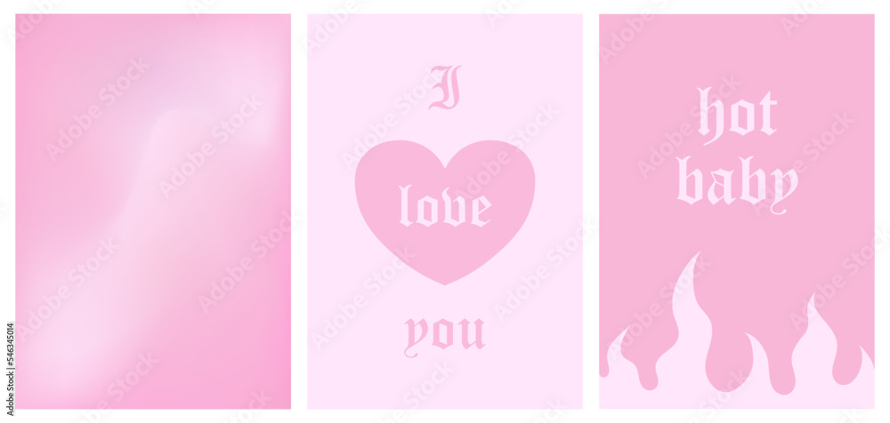 set of y2k style posters, 1990s 2000s nostalgia, fire, flame, heart, gradient background, trendy glamorous vector illustration set of y2k style posters, 1990s 2000s nostalgia, fire, flame, heart, gradient background, trendy glamorous vector illustration