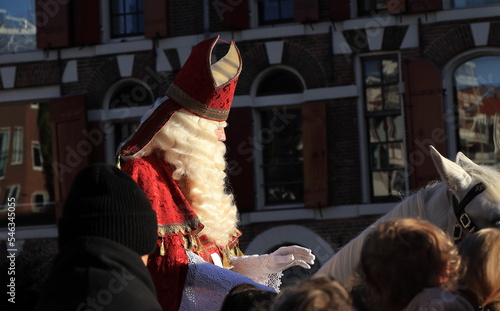 Sinterklaas on His White Horse in Amsterdam Close Up, Netherlands