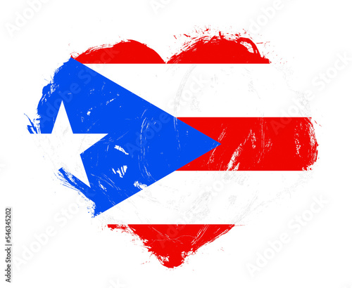 Puerto rico flag in stroke brush heart shape on white background
