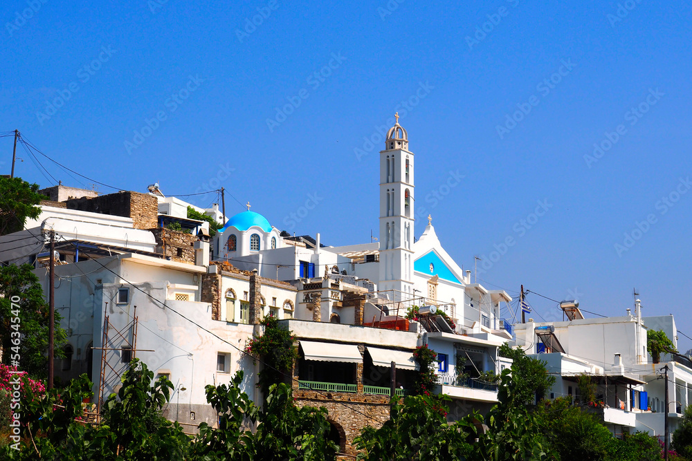 On the island of Tinos, in the Cyclades, in the heart of the Aegean Sea, view of the village of Agapi whose name means 