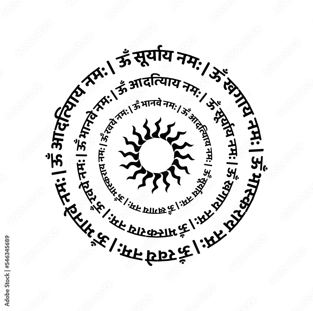 Lord Sun Mantra in Sanskrit. meaning 'I praying to Surya (bhaskaray, Ravaye, Khagay, Aadityay). Lord Sun Mantra in Sanskrit. meaning 'I praying to Surya (bhaskaray, Ravaye, Khagay, Aadityay).
