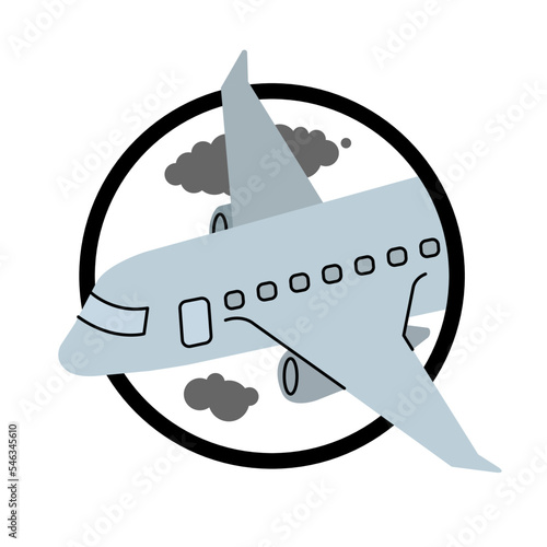 Aircraft produce CO2 carbon gas fumes flat vector illustration isolated on white. Greenhouse gas effect caused by transportation. CO2 emission reduction, zero carbon footprint, stop global warming.
