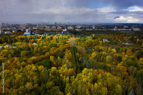 The garden of Minsk in autumn, view from drone © castenoid