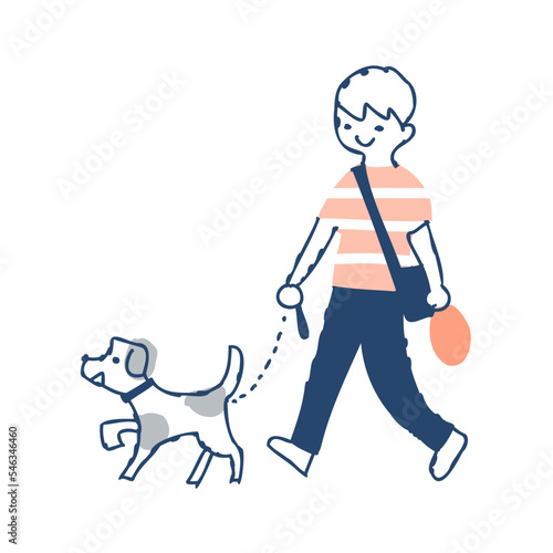 犬の散歩をしている男の子