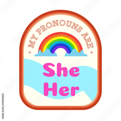 Pronouns she her sticker vector with rainbow cartoon style. 10 eps photo