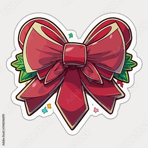 Christmas bow cartoon sticker, xmas bows stickers pack. New-year collection
