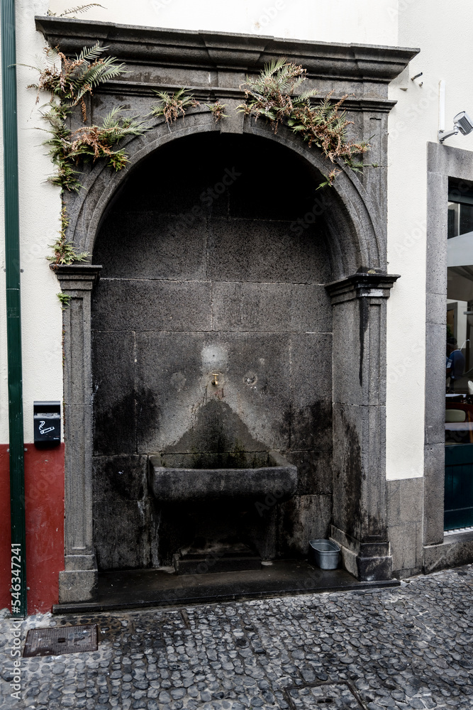 monuimental basalt fountain at Camara do Lobos, Madeira monuimental basalt fountain at Camara do Lobos, Madeira