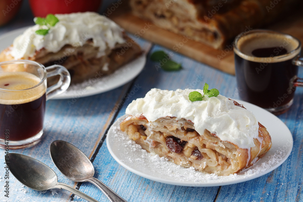 Traditional Austrian strudel with apples Traditional Austrian strudel with apples