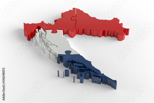Flag Colors Puzzle Croatia Map Design. 3d Rendering