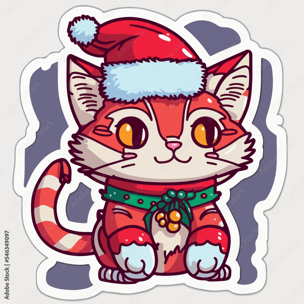 Christmas cat sticker, xmas kitty stickers with ornament. Winter collection Christmas cat sticker, xmas kitty stickers with ornament. Winter collection