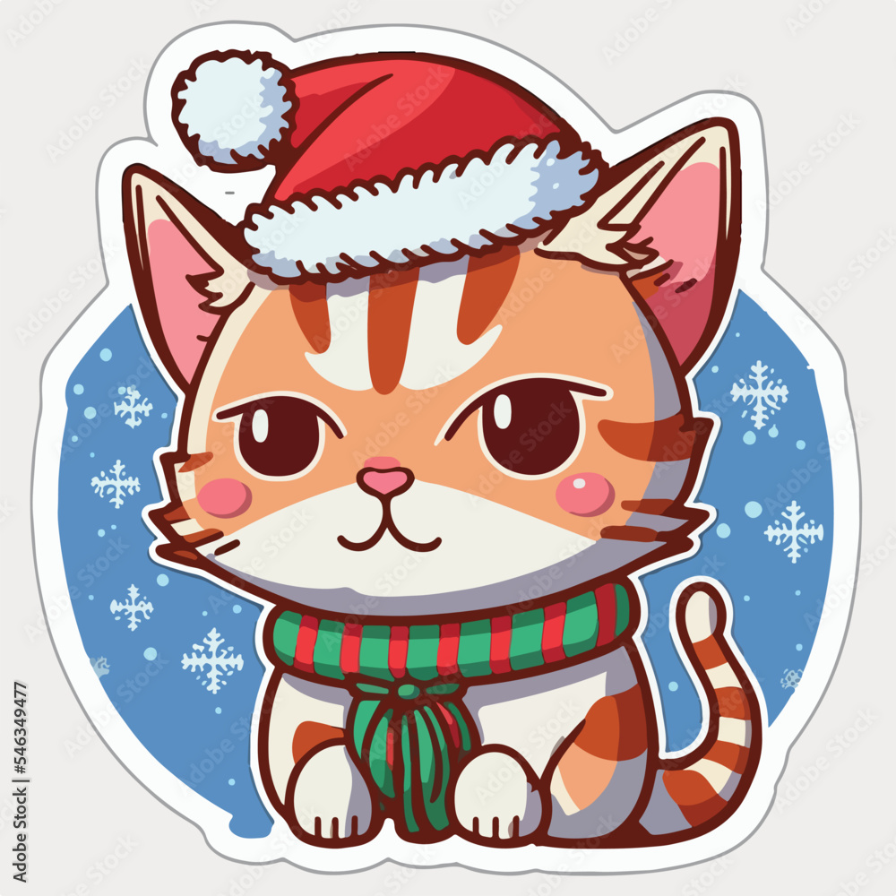 Christmas cat cartoon sticker, xmas kitty stickers elements. Multicolor Christmas cat cartoon sticker, xmas kitty stickers elements. Multicolor