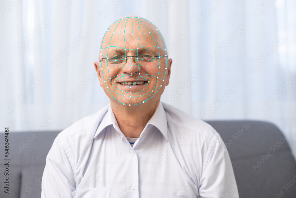 Obraz premium Futuristic Technological Face Scanning. Biometric Facial Recognition