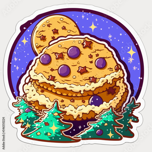 Sticker template with christmas cookie, xmas cookies stickers isolated decoration. Winter holidays