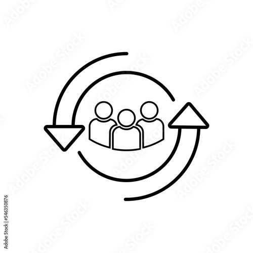 Personnel change line icon. People in cycle round symbol. The concept of human resources. Vector illustration can be used for topics like rotation, HR, personnel, management