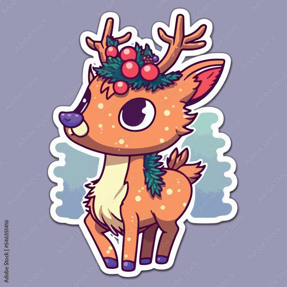 Sticker template with christmas deer, xmas reindeer stickers isolated decoration. Winter collection Sticker template with christmas deer, xmas reindeer stickers isolated decoration. Winter collection