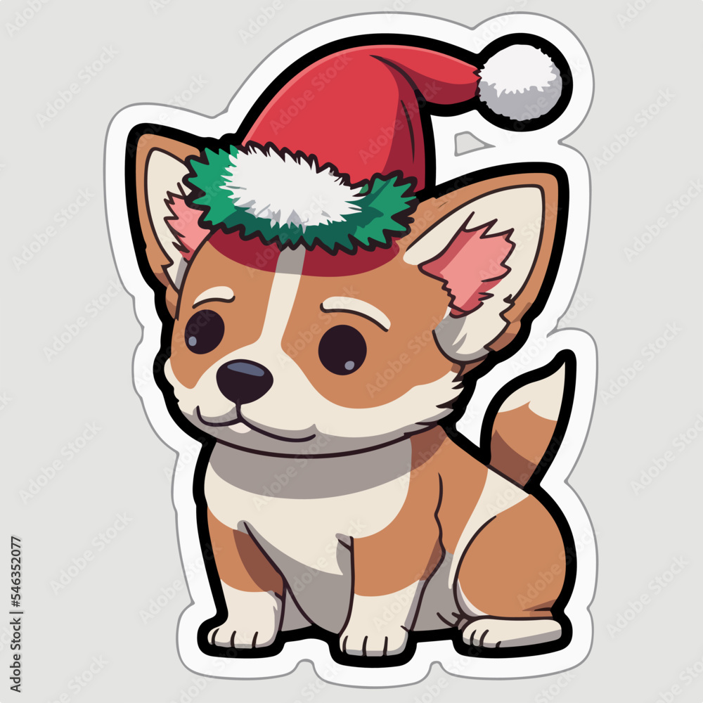 Christmas dog cartoon sticker, xmas puppy stickers isolated decoration. Multicolor Christmas dog cartoon sticker, xmas puppy stickers isolated decoration. Multicolor