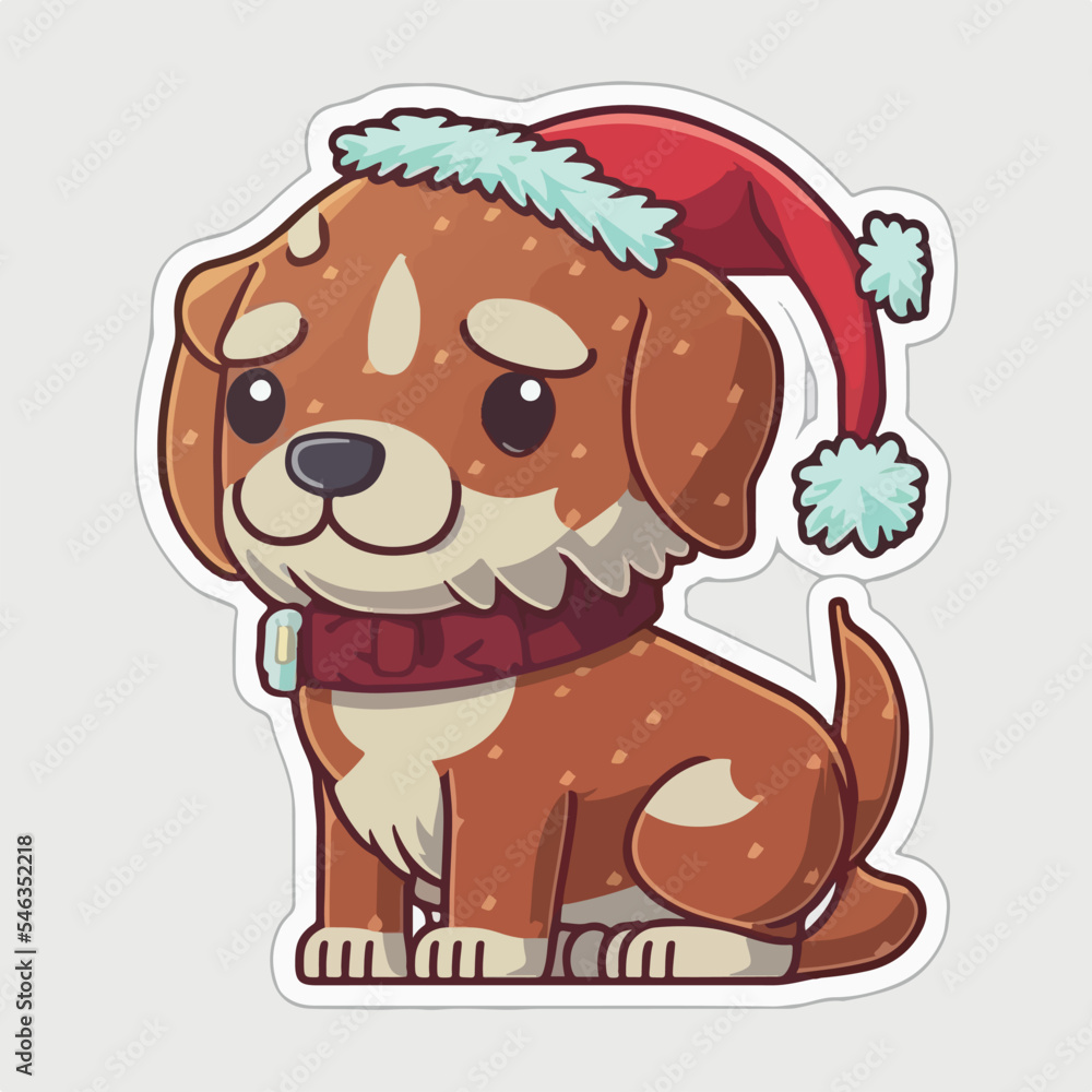 Christmas dog sticker, xmas puppy stickers with ornament. New-year collection Christmas dog sticker, xmas puppy stickers with ornament. New-year collection