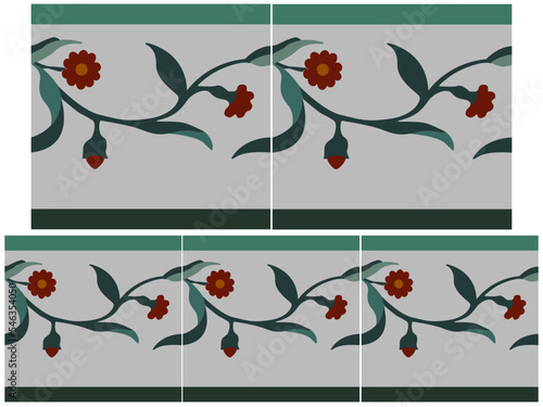 Ceramic Tiles strip. Hydraulic Spanish and Portuguese ceramic design. Floral decorative ornament.