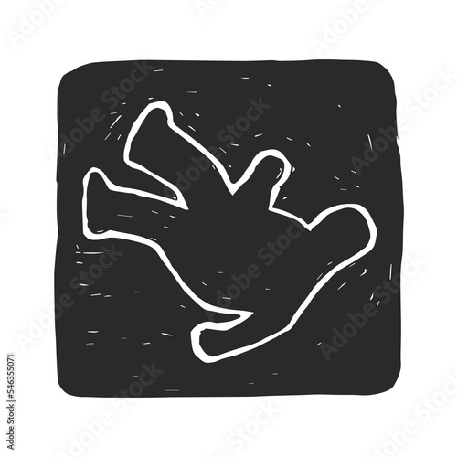 Vector hand drawn illustration of chalk outline on black ground. Sketch with crime scene for design of detective theme.