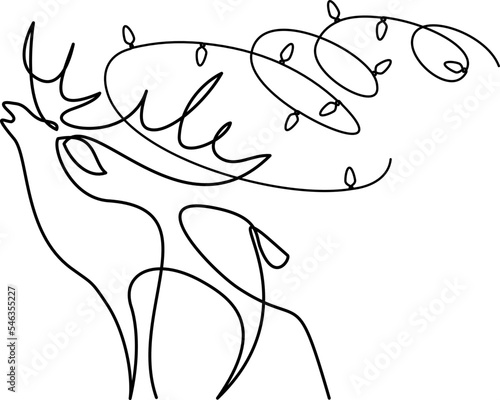 Christmas deer silhouette logo Continuous one line
