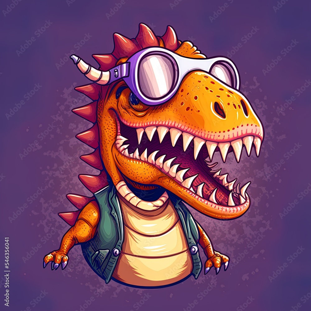 Fototapeta premium Fun cartoon dinosaur with a mask