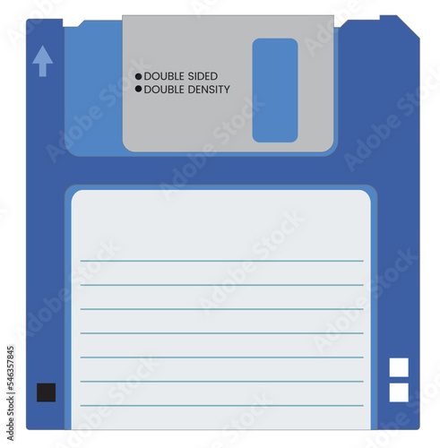 Blue floppy disk with blank label on white background