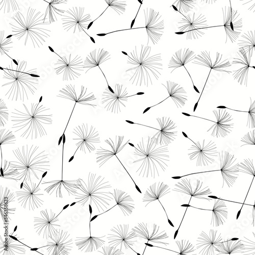 Dandelions. The concept of lightness, weightlessness and flight. Seamless background for fabrics, textiles, packaging and wallpaper. Vector illustration.