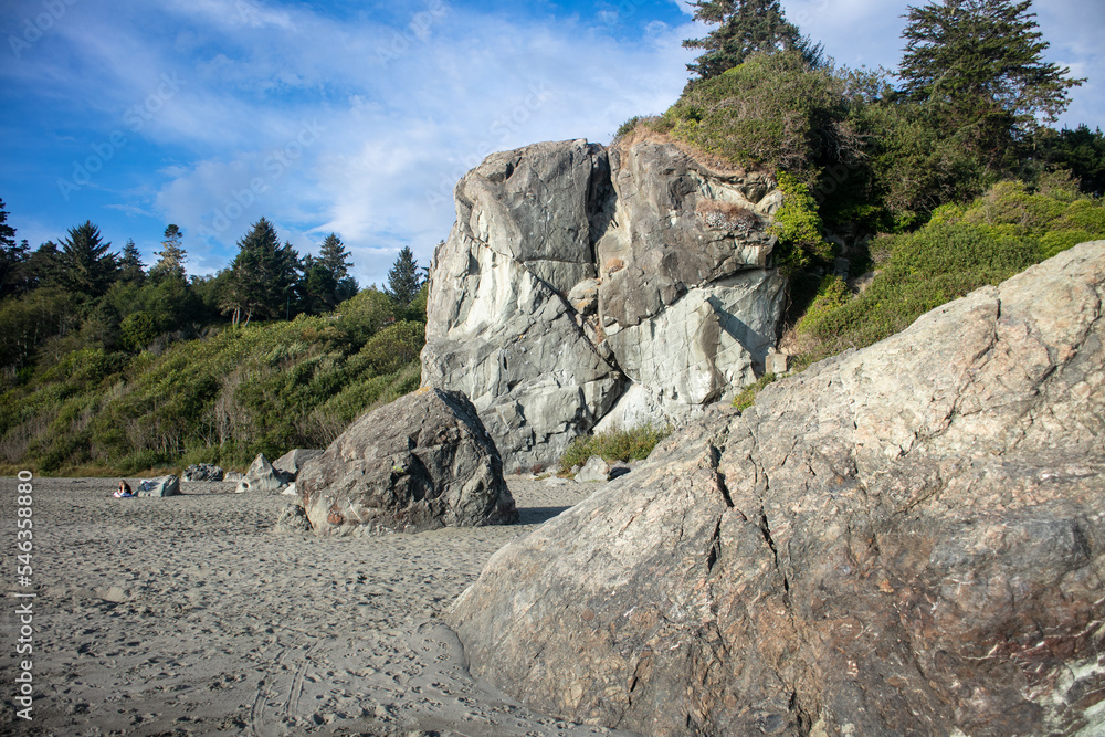 Moonstone Beach in Northern California Looking at the Giant Boulders and Rock Formations